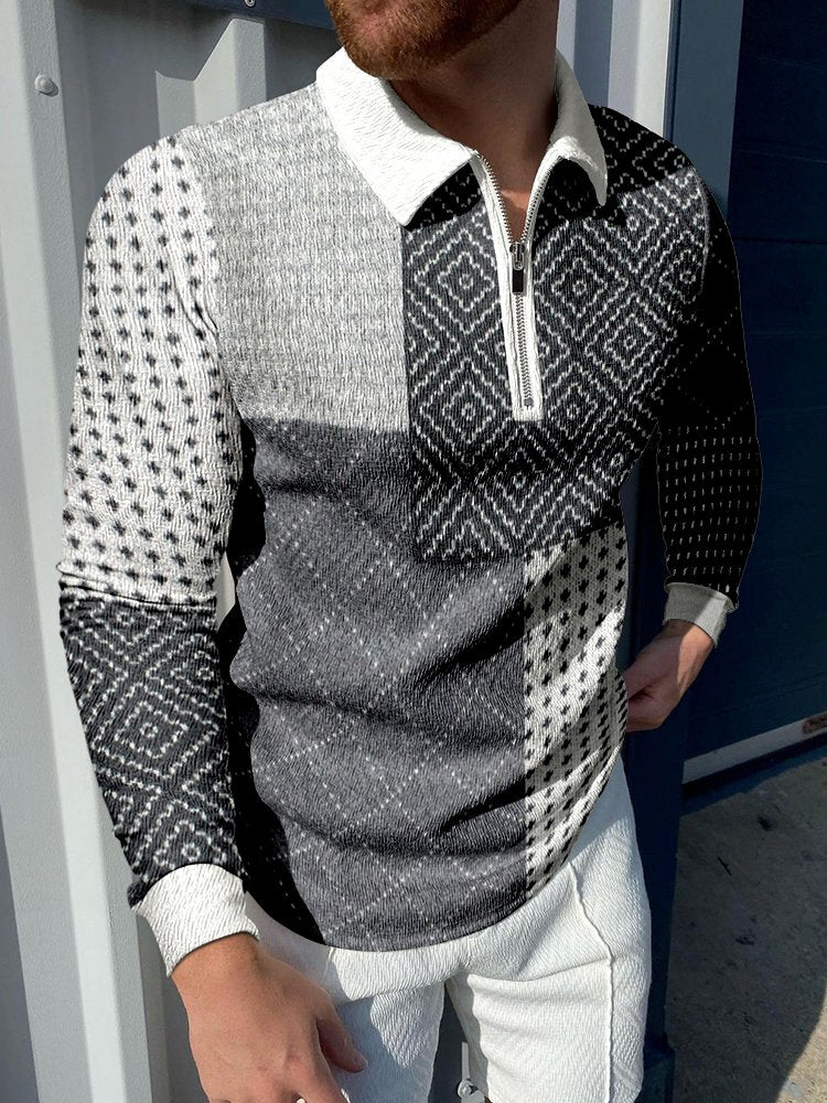 New Chain Print Polo Shirt Casual Plus Size Short Sleeves
